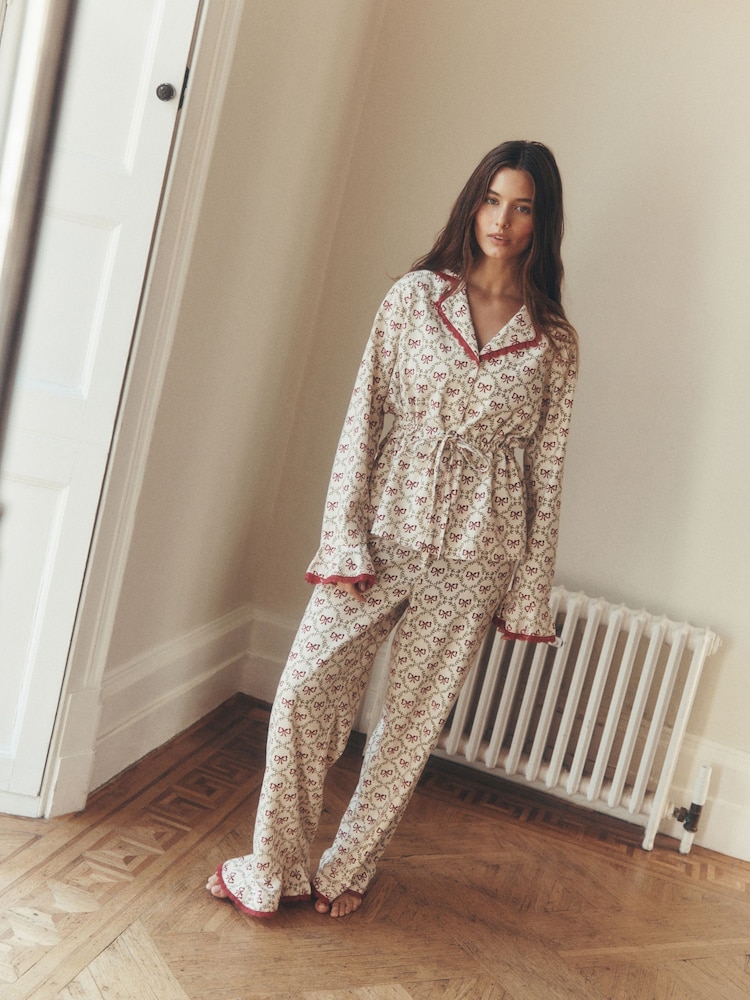 Laura Ashley Red/White Bow Trellis Christmas Pyjamas - Image 2 of 6 Laura Ashley Red/White Bow Trellis Christmas Pyjamas - Image 2 of 6