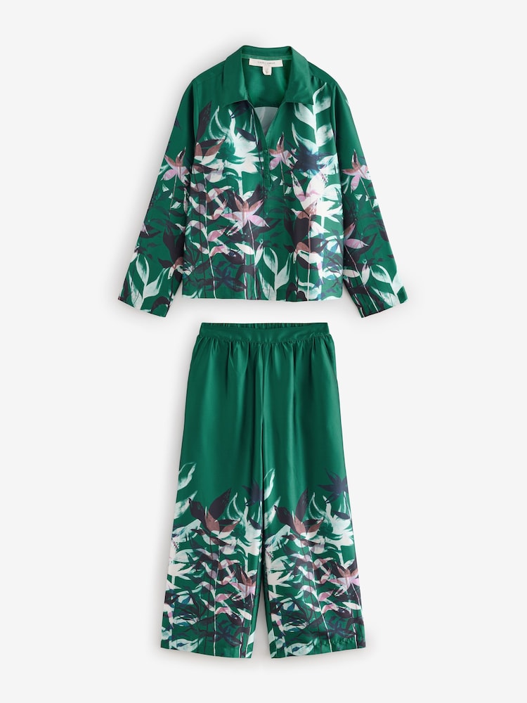 Laura Ashley Green Alderwick Satin Pyjamas Set - Image 1 of 5