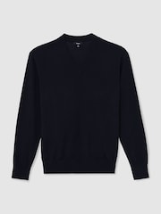Reiss Navy Earlsfield Merino Wool V-Neck Jumper - Image 2 of 6