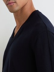 Reiss Navy Earlsfield Merino Wool V-Neck Jumper - Image 4 of 6