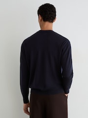 Reiss Navy Earlsfield Merino Wool V-Neck Jumper - Image 5 of 6