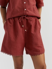 Chinti & Parker Red Linen Blend Scallop Edge Shorts - Image 1 of 4