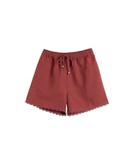 Chinti & Parker Red Linen Blend Scallop Edge Shorts - Image 4 of 4