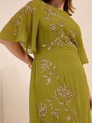 Verde - Vestido a media pierna de manga corta con detalles de pedrería de Friends Like These - Imagen 2 de 4