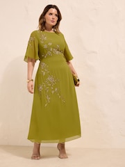 Verde - Vestido a media pierna de manga corta con detalles de pedrería de Friends Like These - Imagen 3 de 4