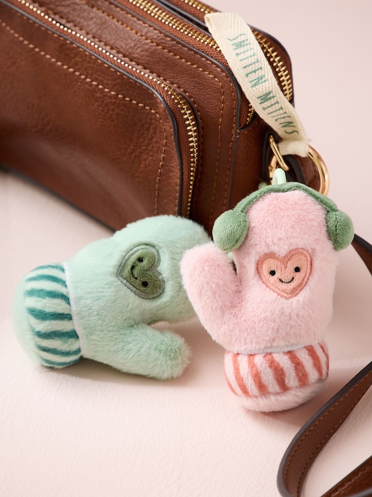Pink/Green Mitten Gloves Cute Keyring Charm Bag - Image 1 of 4 Pink/Green Mitten Gloves Cute Keyring Charm Bag - Image 1 of 4