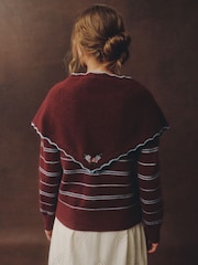 Бургундский - Вязаный шарф с треугольными чашечками и вышивкой Laura Ashley - Изображение 3 6