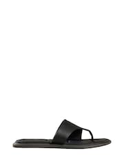 Calvin Klein Black Leather Square Toe Thong Sandals - Image 1 of 6