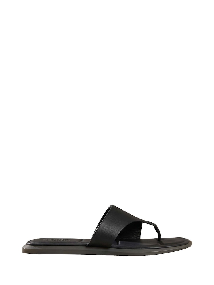 Calvin Klein Black Leather Square Toe Thong Sandals - Image 1 of 6