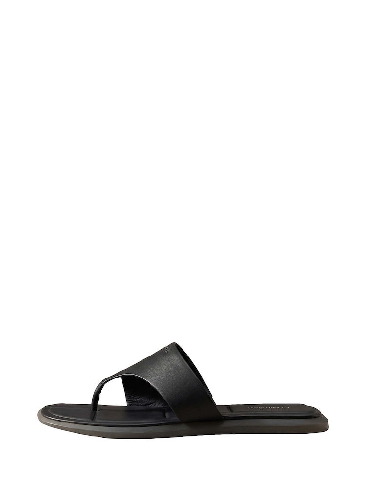 Calvin Klein Black Leather Square Toe Thong Sandals - Image 2 of 6