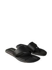 Calvin Klein Black Leather Square Toe Thong Sandals - Image 3 of 6