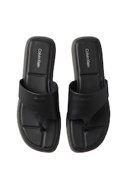 Calvin Klein Black Leather Square Toe Thong Sandals - Image 4 of 6