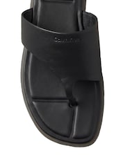 Calvin Klein Black Leather Square Toe Thong Sandals - Image 5 of 6
