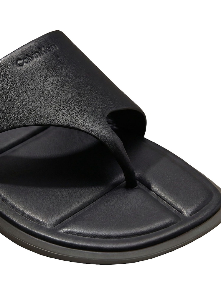 Calvin Klein Black Leather Square Toe Thong Sandals - Image 6 of 6