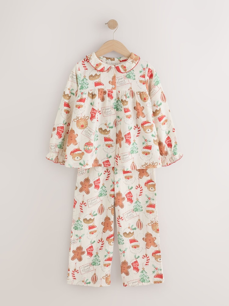 Red/Ecru Woven Button Through Christmas Pyjamas (9mths-10yrs) - Image 1 of 8