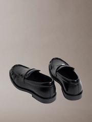 Calvin Klein Black Leather Pleated Apron Toe Loafers - Image 2 of 5
