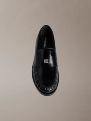 Calvin Klein Black Leather Pleated Apron Toe Loafers - Image 4 of 5