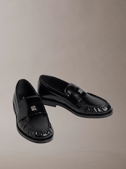Calvin Klein Black Leather Pleated Apron Toe Loafers - Image 5 of 5