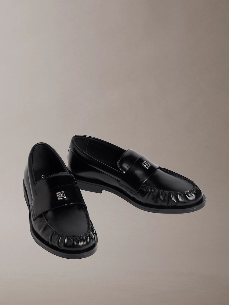 Calvin Klein Black Leather Pleated Apron Toe Loafers - Image 5 of 5