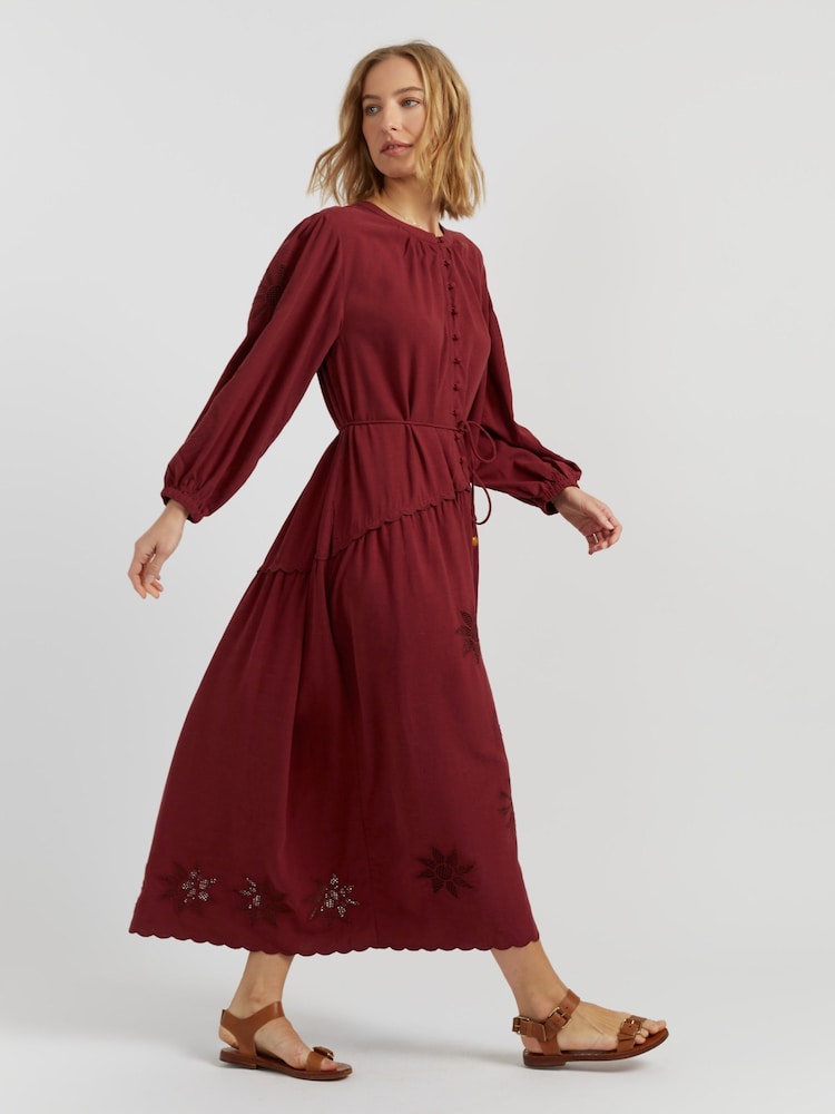 Chinti & Parker Red Sienna Linen Blend Broderie Dress - Image 2 of 4 Chinti & Parker Red Sienna Linen Blend Broderie Dress - Image 2 of 4
