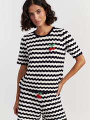 Chinti & Parker Blue Cotton Cherry Crochet T-Shirt - Image 1 of 5