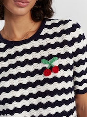 Chinti & Parker Blue Cotton Cherry Crochet T-Shirt - Image 3 of 5