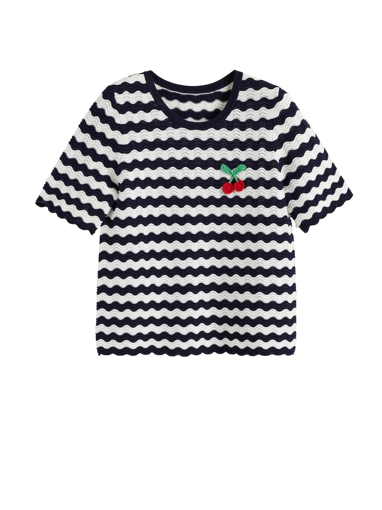 Chinti & Parker Blue Cotton Cherry Crochet T-Shirt - Image 5 of 5