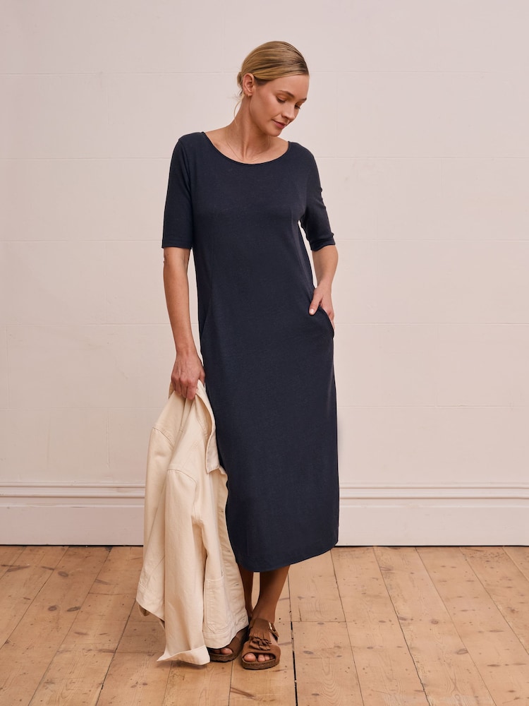 Celtic & Co. Linen/Cotton Button Back Blue Dress - Image 1 of 7