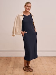 Celtic & Co. Linen/Cotton Button Back Blue Dress - Image 3 of 7