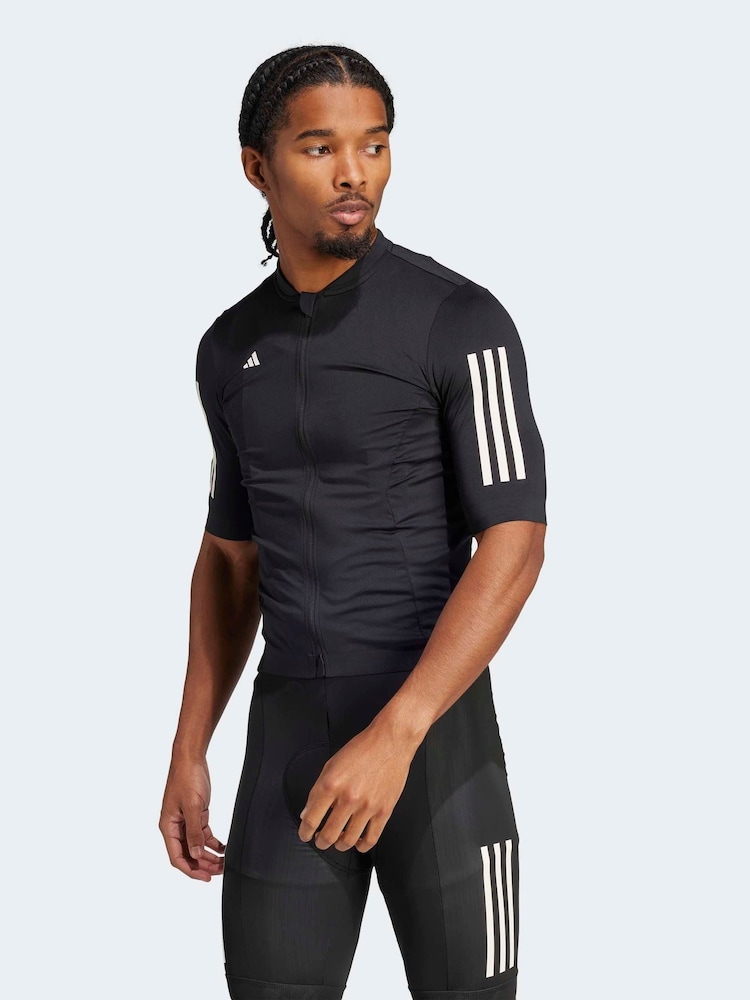 adidas Black Tempo 3-Stripes Cycling Jersey T-Shirt - Image 1 of 7 adidas Black Tempo 3-Stripes Cycling Jersey T-Shirt - Image 1 of 7