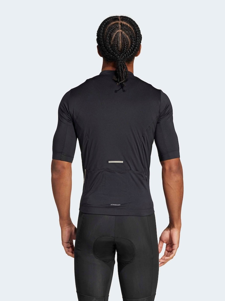 adidas Black Tempo 3-Stripes Cycling Jersey T-Shirt - Image 2 of 7 adidas Black Tempo 3-Stripes Cycling Jersey T-Shirt - Image 2 of 7