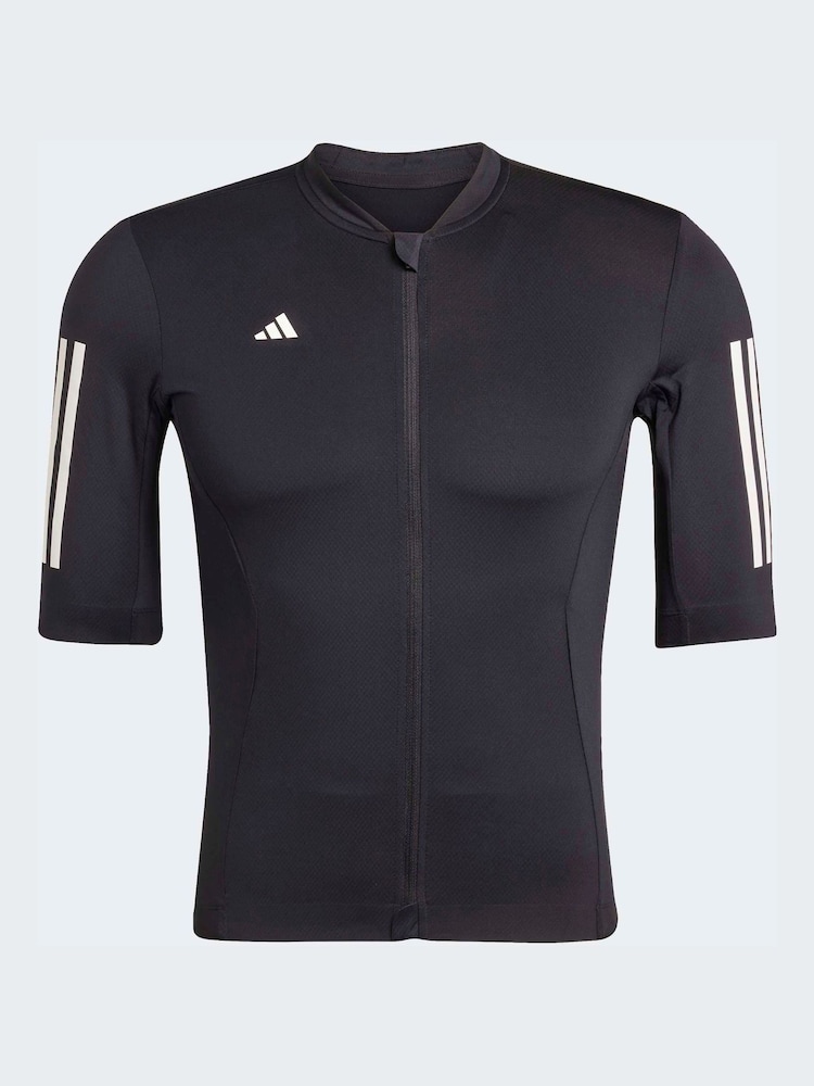 adidas Black Tempo 3-Stripes Cycling Jersey T-Shirt - Image 7 of 7 adidas Black Tempo 3-Stripes Cycling Jersey T-Shirt - Image 7 of 7