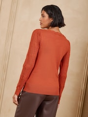 Love & Roses Orange Scalloped Slash Neck Long Sleeve Knitted Top - Image 5 of 5