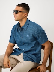 Crew Clothing Blue Short Sleeve Geo Printed Linen Blend Shirt - Image 1 of 5