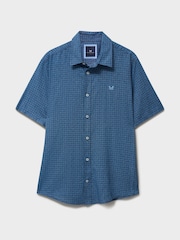 Crew Clothing Blue Short Sleeve Geo Printed Linen Blend Shirt - Image 5 of 5