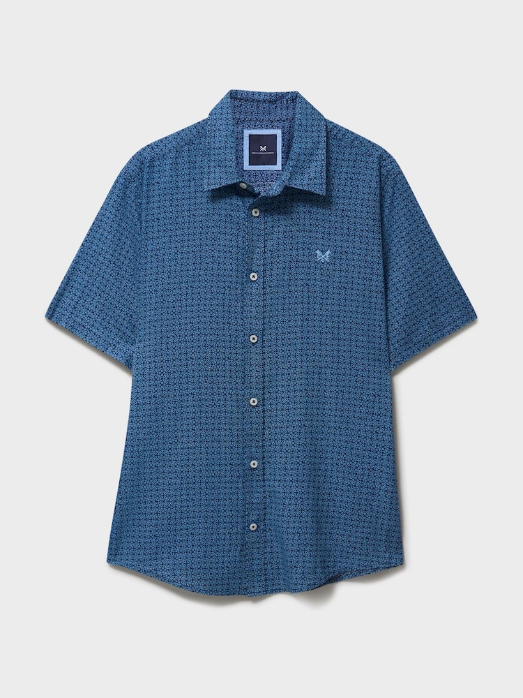 Crew Clothing Blue Short Sleeve Geo Printed Linen Blend Shirt - Image 5 of 5 Crew Clothing Blue Short Sleeve Geo Printed Linen Blend Shirt - Image 5 of 5