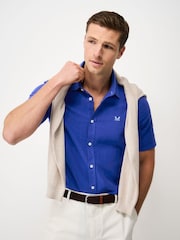 Ярко-синий - Crew Clothing Лен с коротким рукавом Blend рубашка - Изображение 1 5