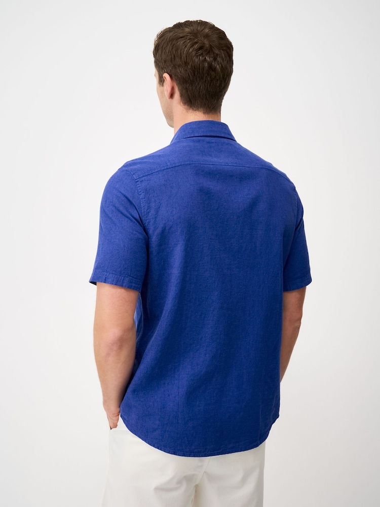 Ярко-синий - Crew Clothing Лен с коротким рукавом Blend рубашка - Изображение 2 5