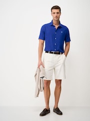 Ярко-синий - Crew Clothing Лен с коротким рукавом Blend рубашка - Изображение 3 5