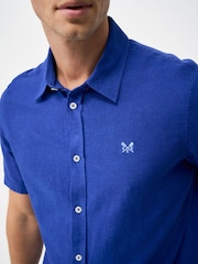 Ярко-синий - Crew Clothing Лен с коротким рукавом Blend рубашка - Изображение 4 5