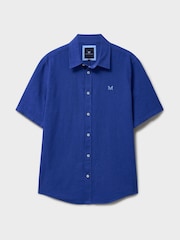 Ярко-синий - Crew Clothing Лен с коротким рукавом Blend рубашка - Изображение 5 5