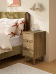 MADE.COM Oak Effect Pavia Rattan 3 Drawer Bedside Table - Image 1 of 6