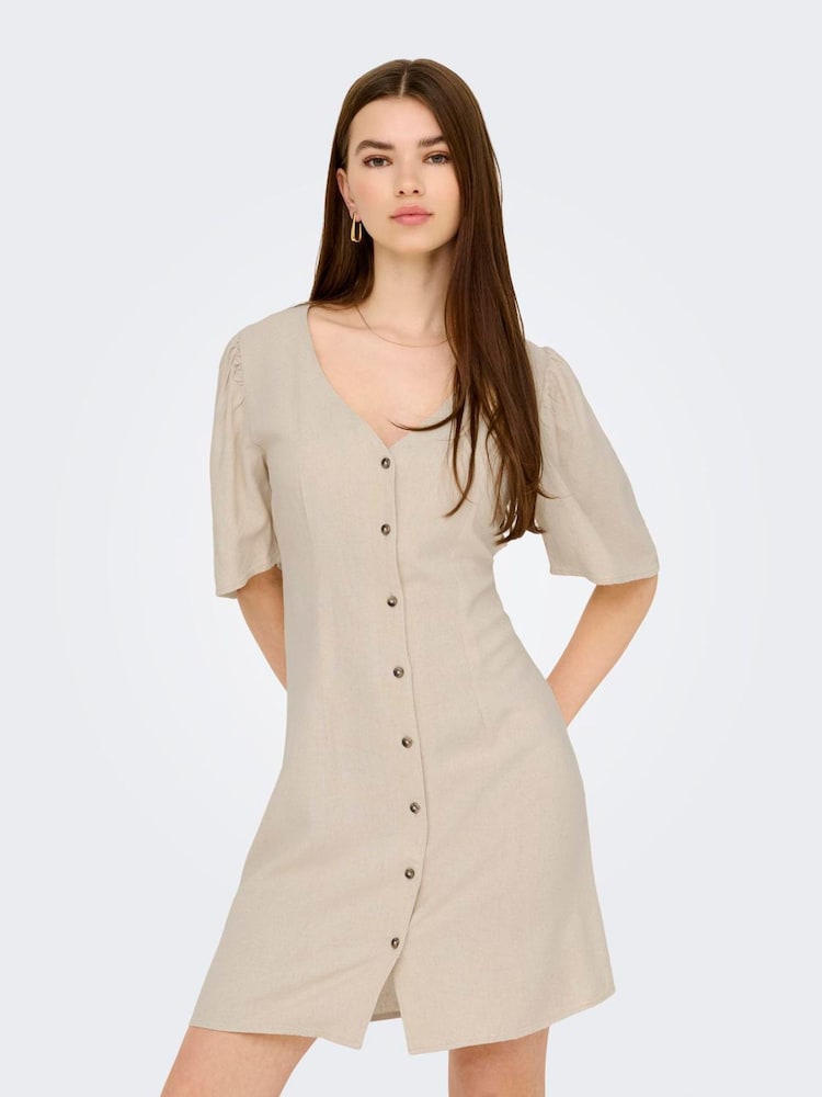 JDY Natural Linen Mix Mini Shirt Dress - Image 2 of 6