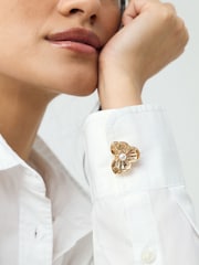 Gold Tone Flower Brooche Button Cover Pair - Image 3 of 4