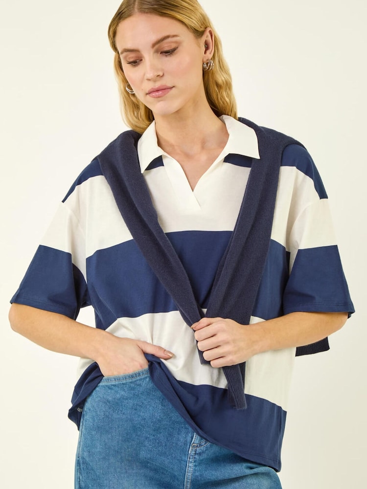 Roman Blue Stripe Detail Rugby Shirt - Image 1 of 5