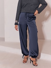 Lipsy Navy Satin Tie Waist Cargo Trousers - Image 3 of 6