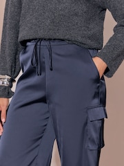 Lipsy Navy Satin Tie Waist Cargo Trousers - Image 5 of 6