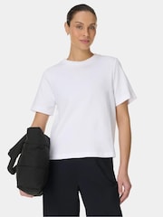 Balts - Sweaty Betty paaugstināta kokvilnas kastveida T-krekls - Attēls 1 no 4