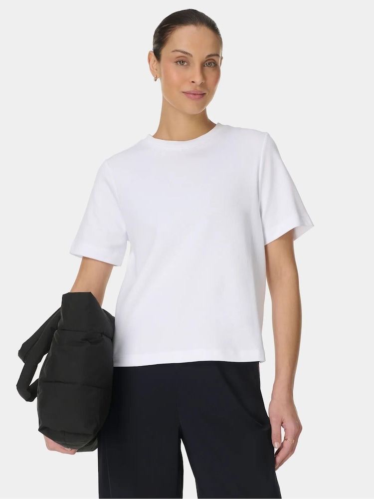 Balts - Sweaty Betty paaugstināta kokvilnas kastveida T-krekls - Attēls 1 no 4