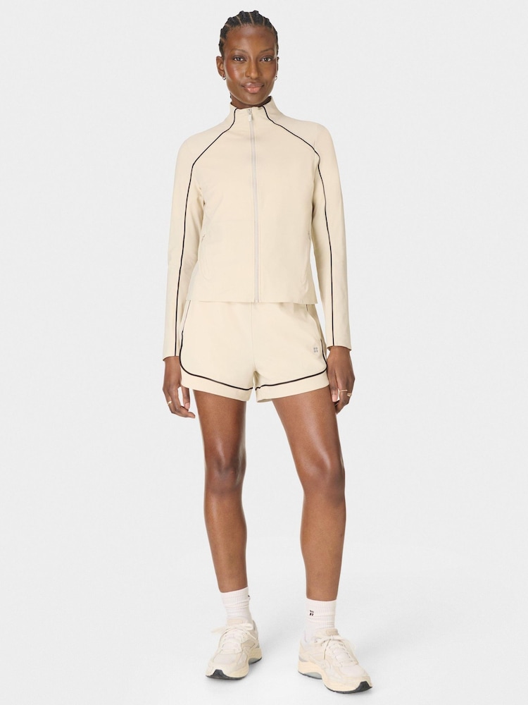 Sweaty Betty Cream Explorer Track Piped Shorts - Image 2 of 6 Sweaty Betty Cream Explorer Track Piped Shorts - Image 2 of 6